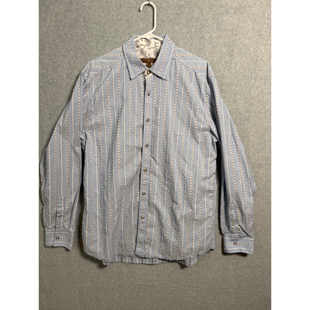 Blue Generation Mens XL Blue Striped Paisley Trim Cotton Button Down Shirt